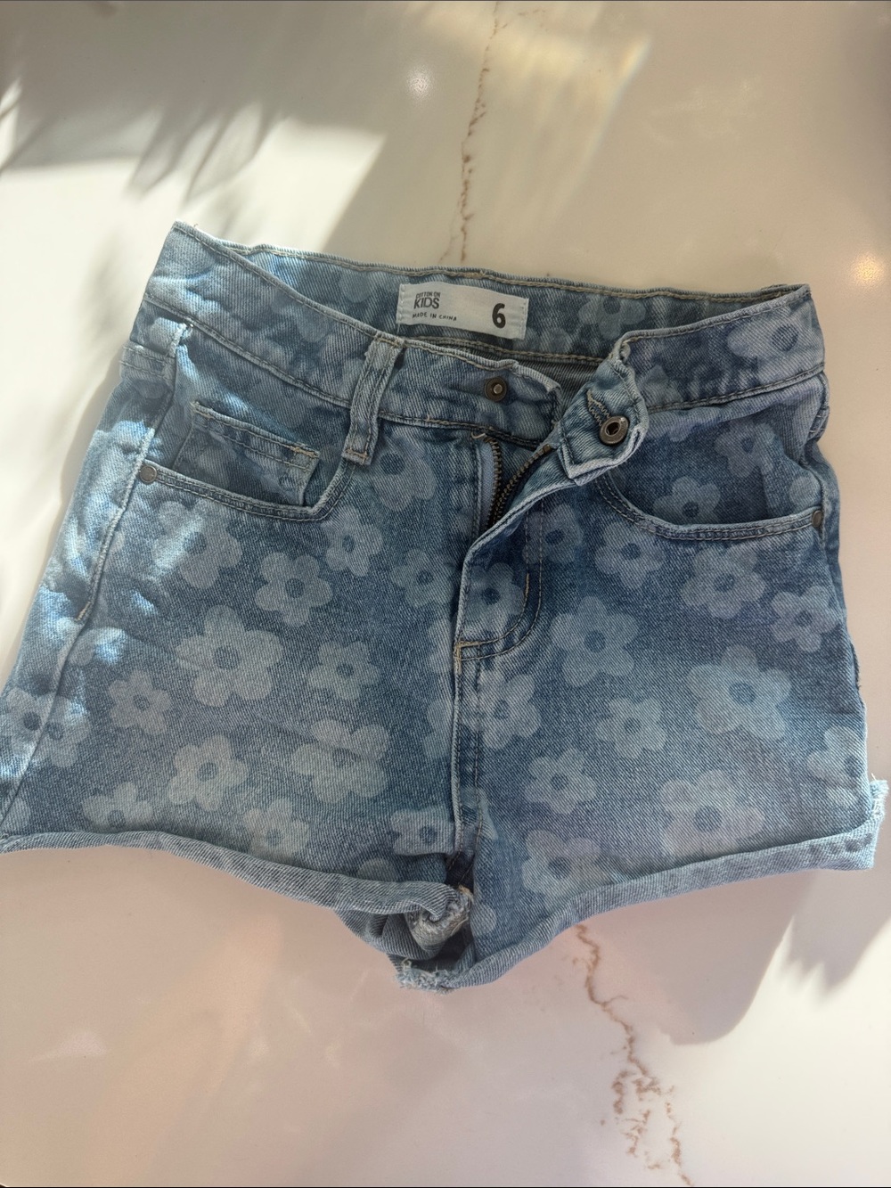 Like new Kids Cotton On Light Blue Floral Denim Shorts